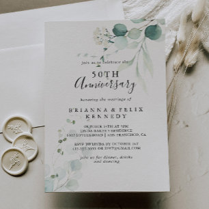 Summer Green Eucalyptus 50th Wedding Anniversary Invitation