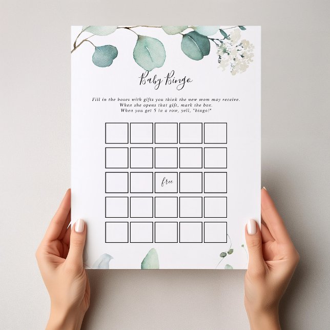 Summer Green Eucalyptus Baby Bingo Shower Game (Creator Uploaded)