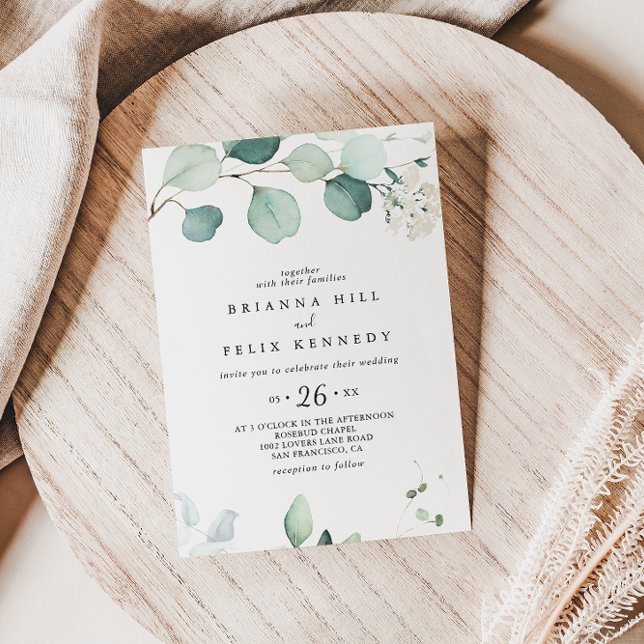 Summer Green Eucalyptus Foliage Casual Wedding Invitation (Creator Uploaded)