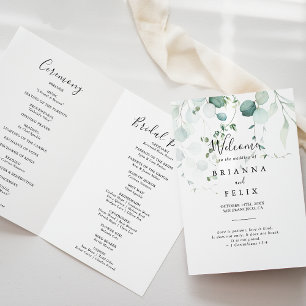 Summer Green Eucalyptus Foliage Folded Wedding Program