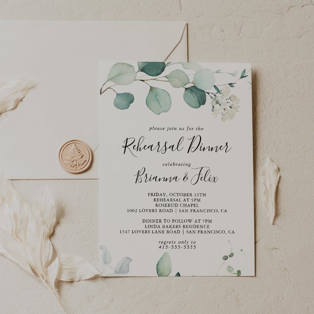 Summer Green Eucalyptus Foliage Rehearsal Dinner Invitation (Creator Uploaded)