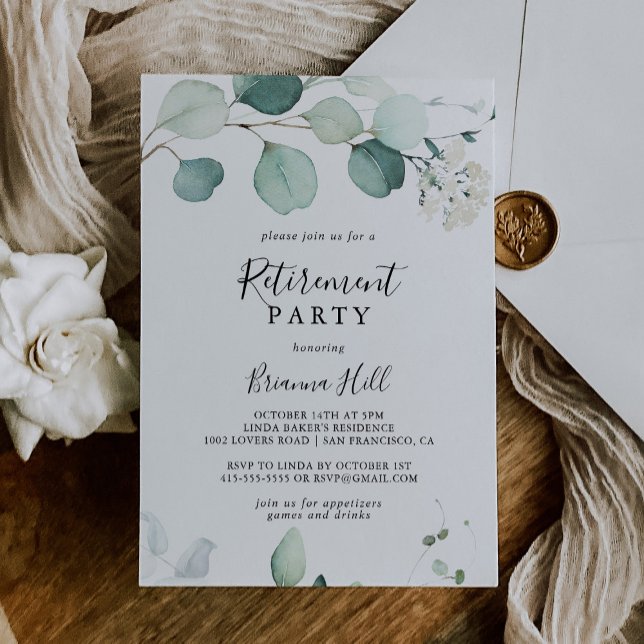 Summer Green Eucalyptus Foliage Retirement Party Invitation (Creator Uploaded)