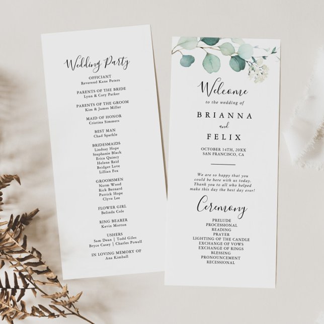 Summer Green Eucalyptus Foliage Wedding Program (Creator Uploaded)