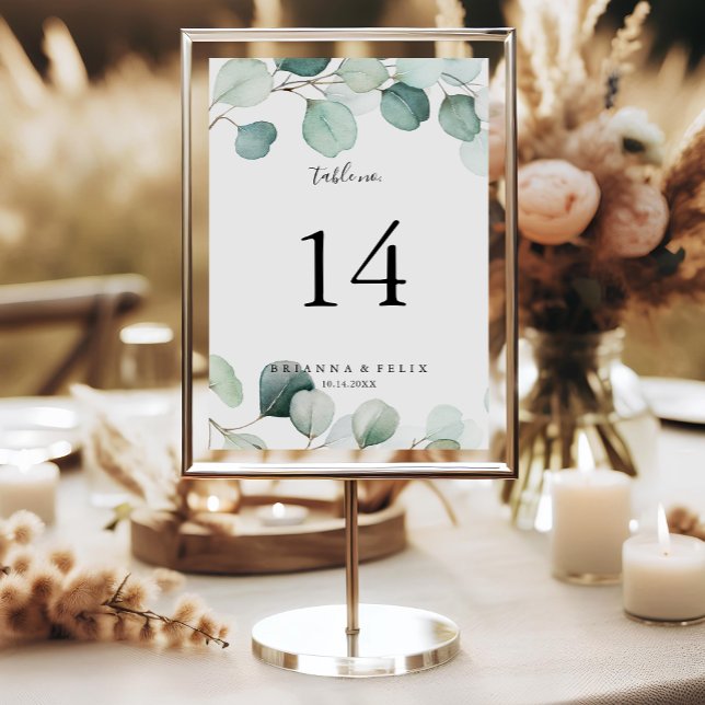 Summer Green Eucalyptus Foliage Wedding Table Number (Creator Uploaded)