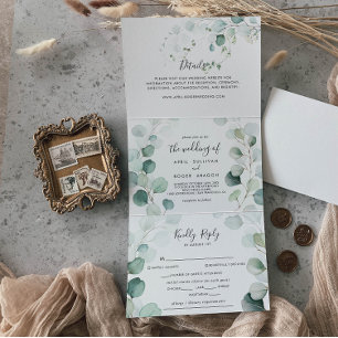 Summer Green Eucalyptus Foliage Wedding Tri-Fold Invitation