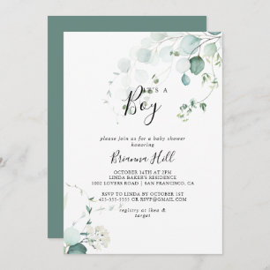 Summer Green Eucalyptus It's A Boy Baby Shower Invitation