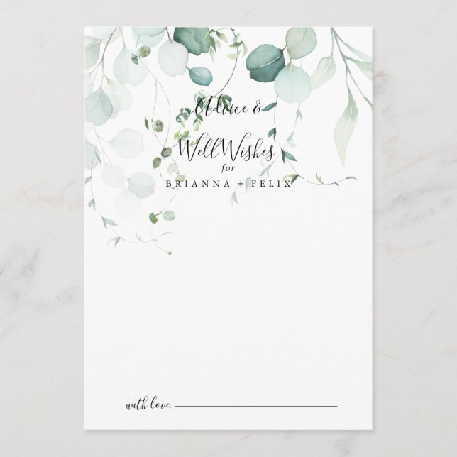 Summer Green Eucalyptus Leaf Wedding Well Wishes Advice Card (Front)