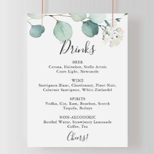 Summer Green Eucalyptus Wedding Drinks Menu Sign