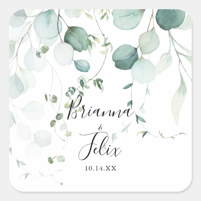 Summer Green Eucalyptus Wedding Envelope Seals (Front)