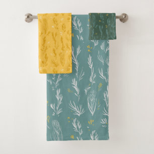 Summer green grass sunny yellow & blue Towel Set