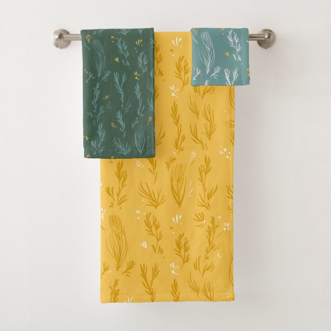 Summer green grass sunny yellow & blue Towel Set (Insitu)