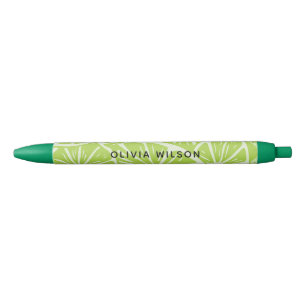 Summer Green Lime Script Name Monogram Black Ink Pen