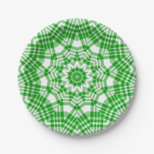 Summer Green n White Plaid Kaleidoscope Paper Plate