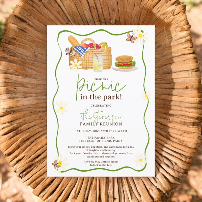 Summer green Picnic in the park family reunion Invitation (Summer green Picnic in the park family reunion Invitation )