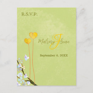 Summer Green Two Hearts Wedding RSVP Invitation Postcard