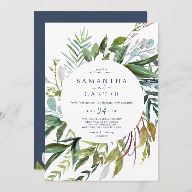 Summer Greenery All In One Wedding Invitation (Front/Back)