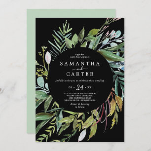 Summer Greenery Black Casual Wedding Invitation