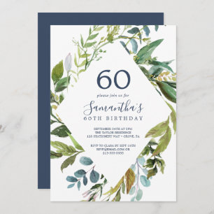 Summer Greenery Diamond Wreath 60th Birthday Invitation