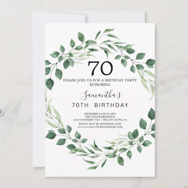 Summer Greenery Diamond Wreath 70th Birthday  Invitation (Front)