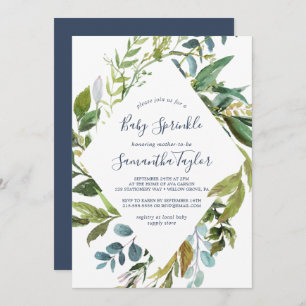 Summer Greenery Diamond Wreath Baby Sprinkle Invitation