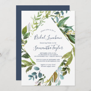 Summer Greenery Diamond Wreath Bridal Luncheon Invitation
