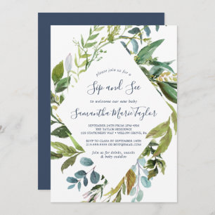 Summer Greenery Diamond Wreath Sip and See Invitation