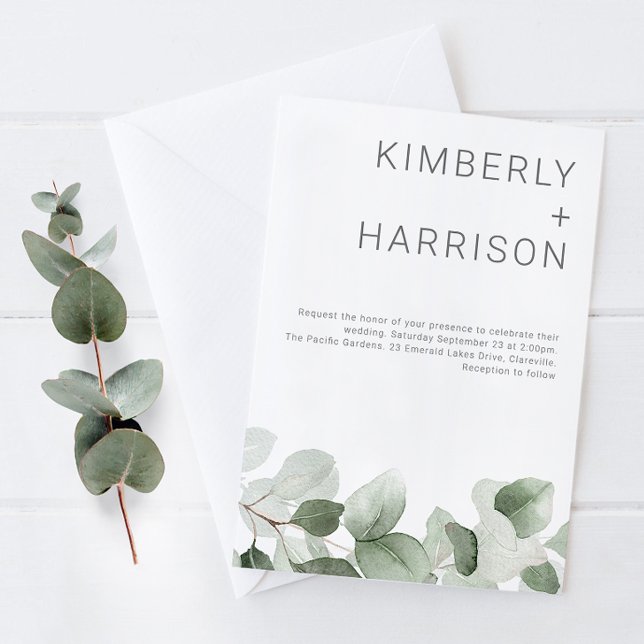 Summer Greenery: Modern Sage Green Leaves Wedding Invitation (Creator Uploaded)