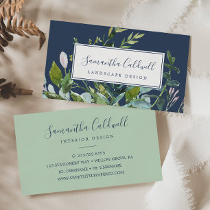 Summer Greenery Navy Business Card