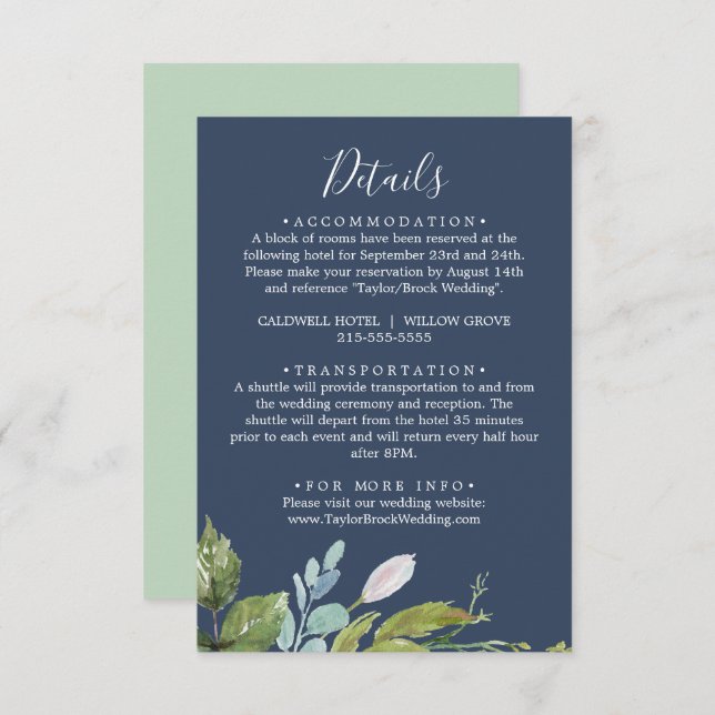 Summer Greenery | Navy Details Enclosure Card (Front/Back)