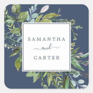 Summer Greenery   Navy Wedding Envelope Seals