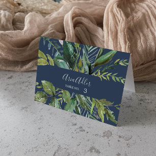 Summer Greenery Navy Wedding Place Cards