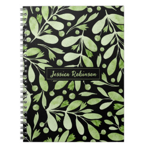 Summer Greenery Personalised black Spiral Notebook