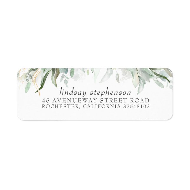Summer Greenery Romantic Elegant Wedding Return Address Label (Front)