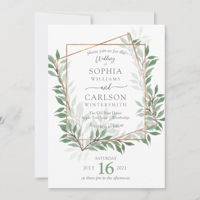 Summer Greenery rustic frame, Invitation (Front)