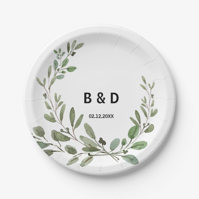 Summer Greenery Tropical Eucalyptus Wedding Paper Plate (Front)