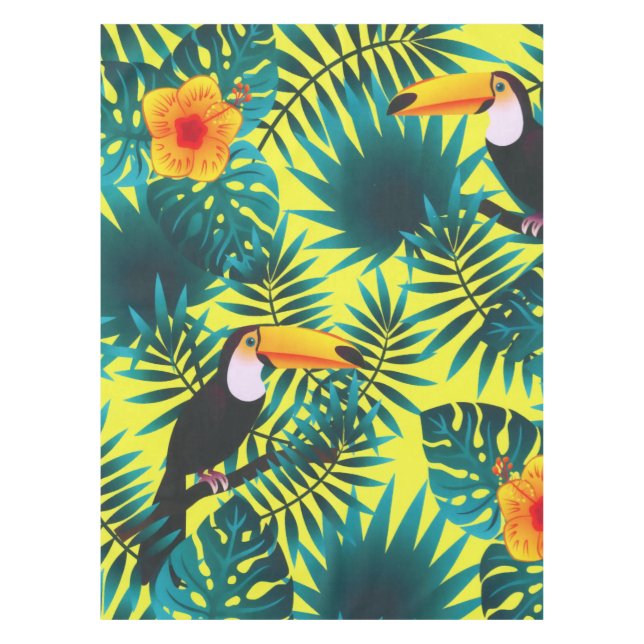 Summer Greenery Tropical Toucan Jungle Foliage  Tablecloth (Front)