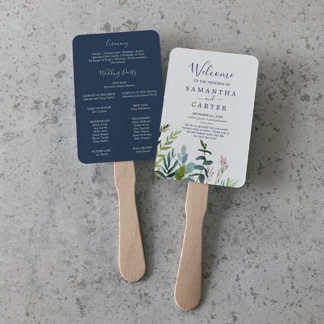 Summer Greenery Wedding Program Fan (Creator Uploaded)