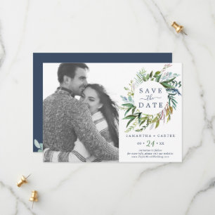 Summer Greenery Wreath Photo Save the Date Card