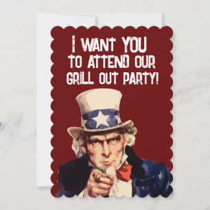 SUMMER GRILL OUT BBQ PARTY UNCLE SAM INVITATIONS