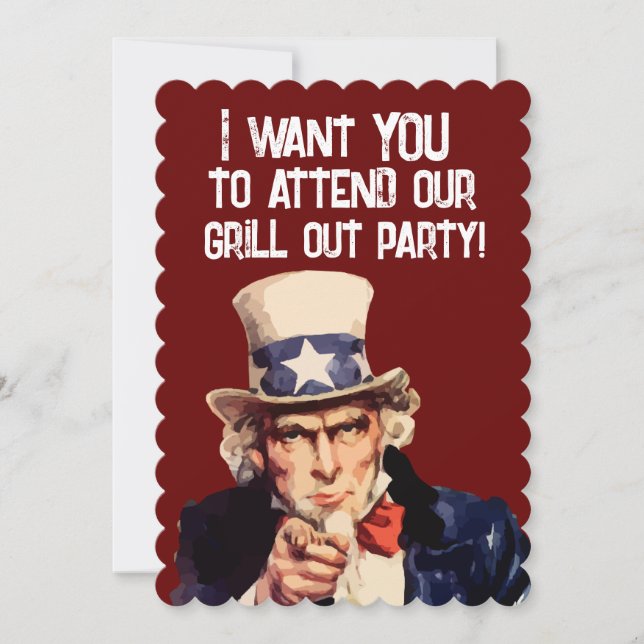 SUMMER GRILL OUT BBQ PARTY UNCLE SAM INVITATIONS (Front)
