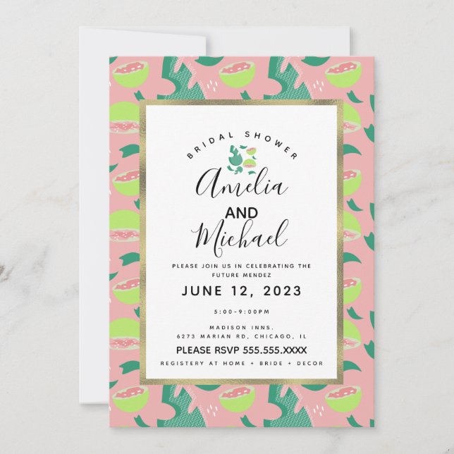 Summer Guava Fruit and Greenery Bridal Shower Invitation (Front)