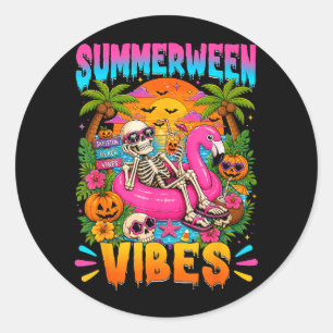 Summer Halloween Vibes Summer Skeleton Halloween Classic Round Sticker