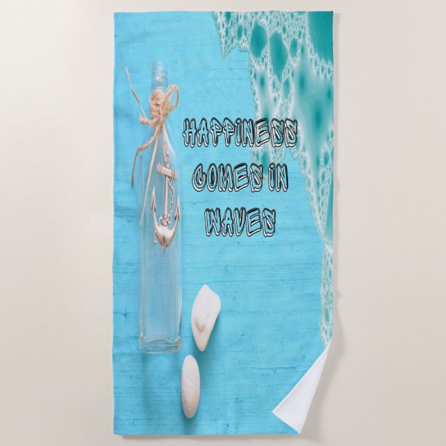 Summer Happiness Comes in Waves Beach Towel (Front)