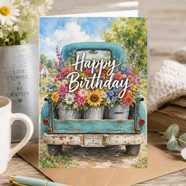 Summer Happy Birthday Card with Rustic Florals (Creator Uploaded)