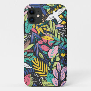 Summer happy leaves and birds pattern iPhone 11 case