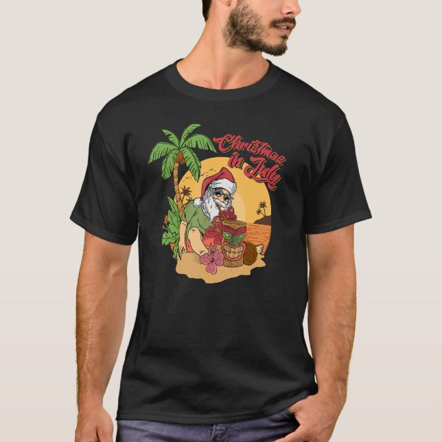 Summer Hawaii Tiki Juice Beach Santa Christmas In  T-Shirt (Front)