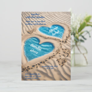 summer hearts beach ocean blue wedding invitation