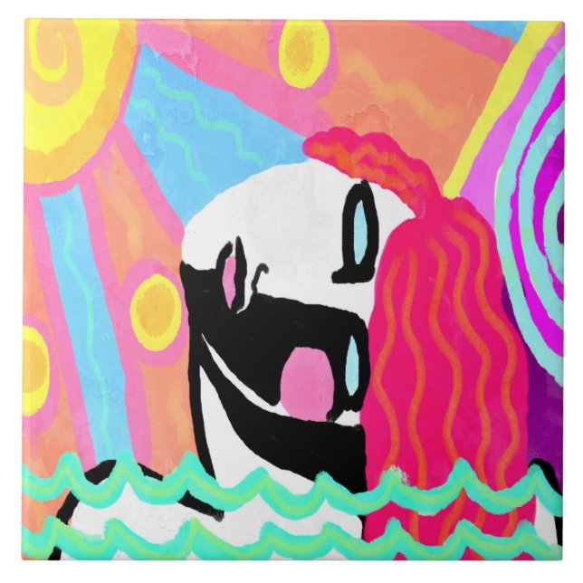 Summer Heat Abstract Digital Painting Ceramic Tile (Front)