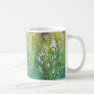 Summer herbs, wildflowers, floral art green yellow coffee mug