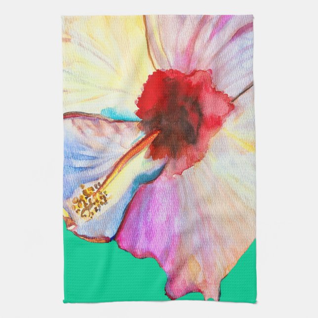 Summer hibiscus floral tea towel (Vertical)